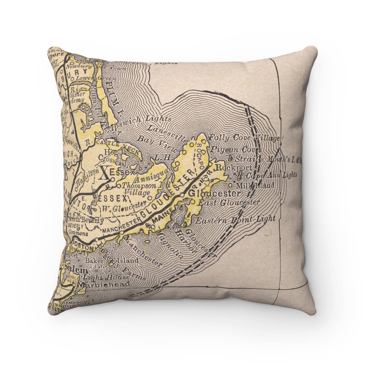 Gloucester Massachusetts vintage map throw pillow