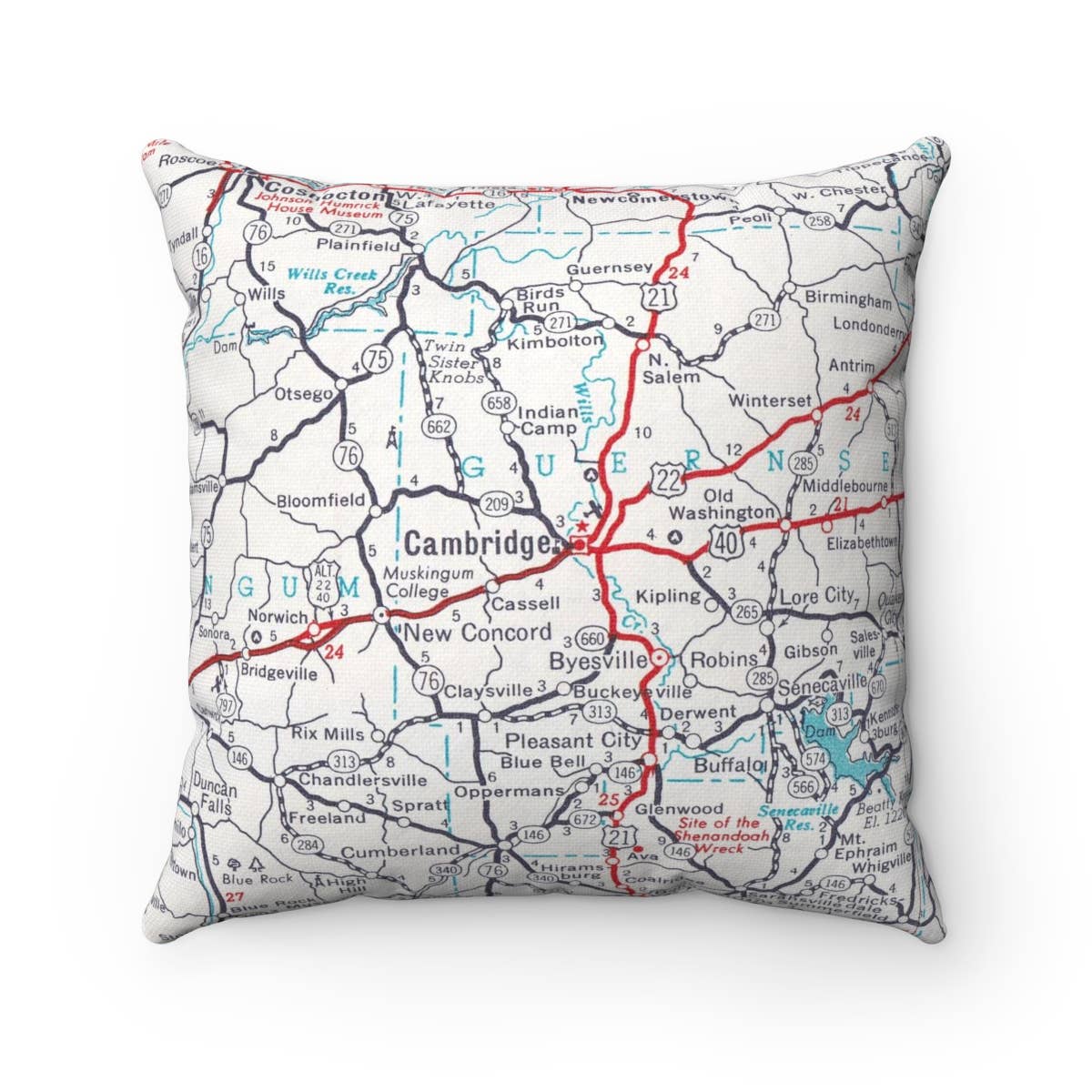 Cambridge Ohio vintage map throw pillow