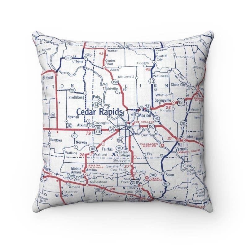Cedar Rapids Iowa vintage map throw pillow