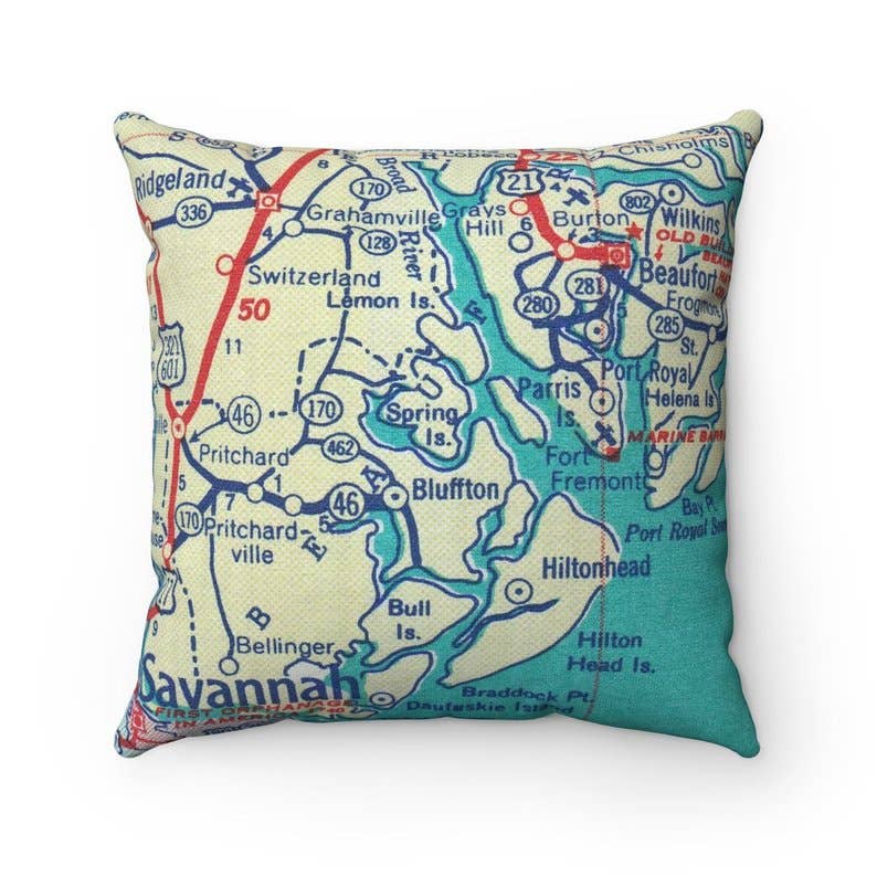 Bluffton vintage map throw pillow