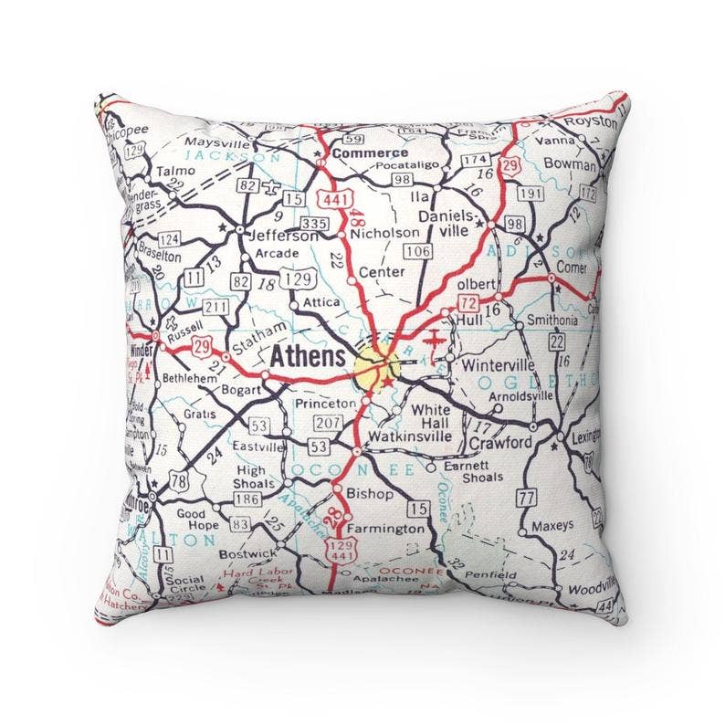 Athens Georgia vintage map throw pillow