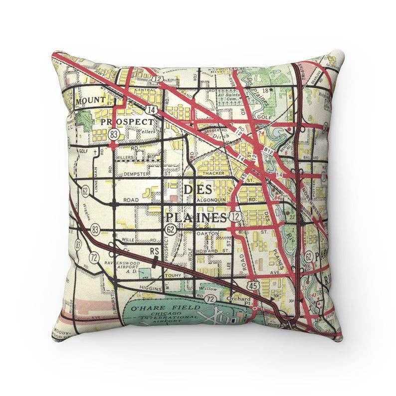 Des Plaines Illinois vintage map throw pillow