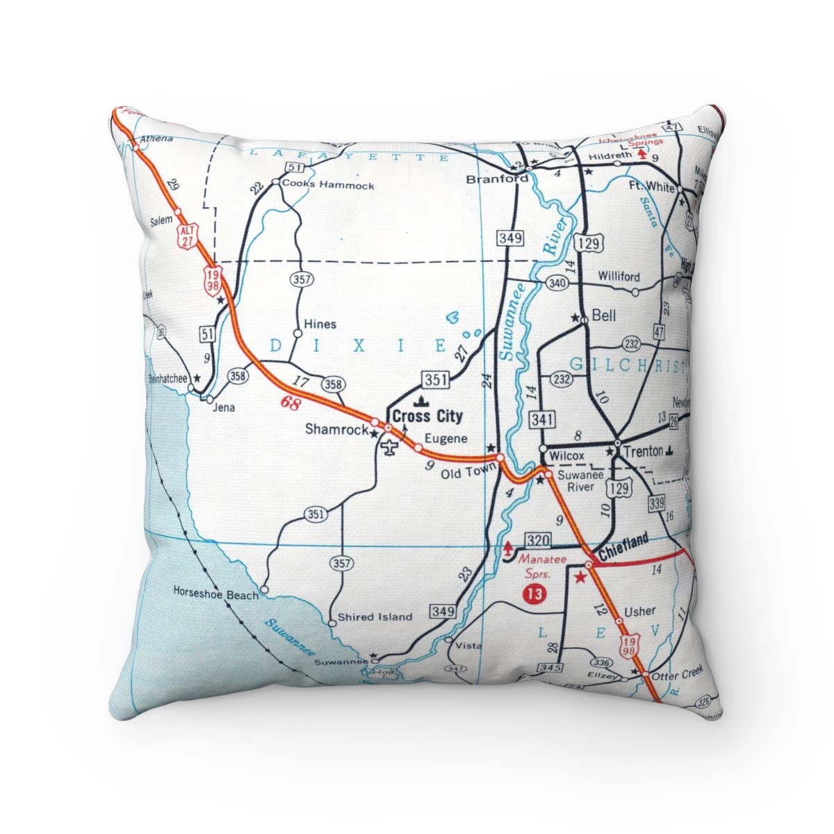 Cross City Florida vintage map throw pillow