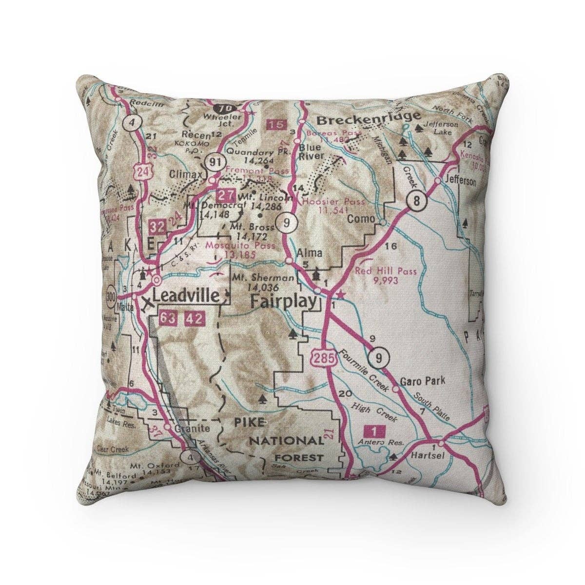 Fairplay Colorado vintage map throw pillow