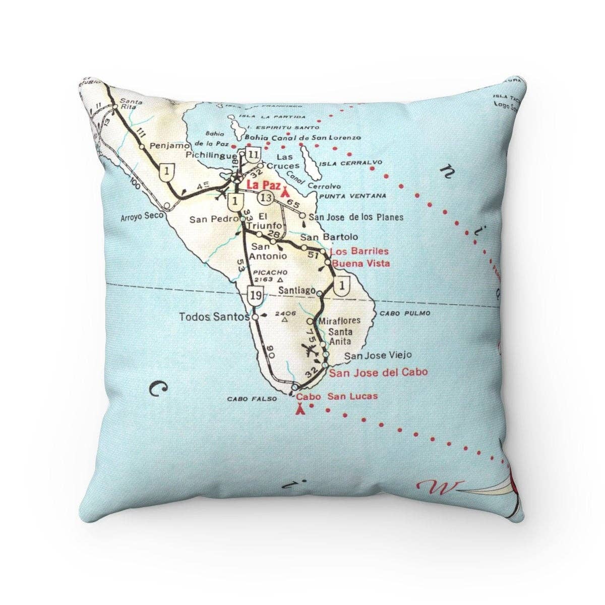 Cabo San Lucas Mexico vintage map throw pillow