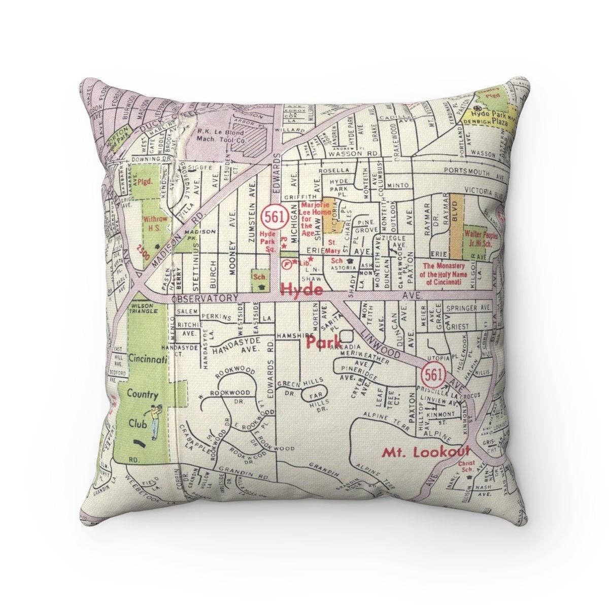 Hyde Park Cincinnati Ohio vintage map throw pillow