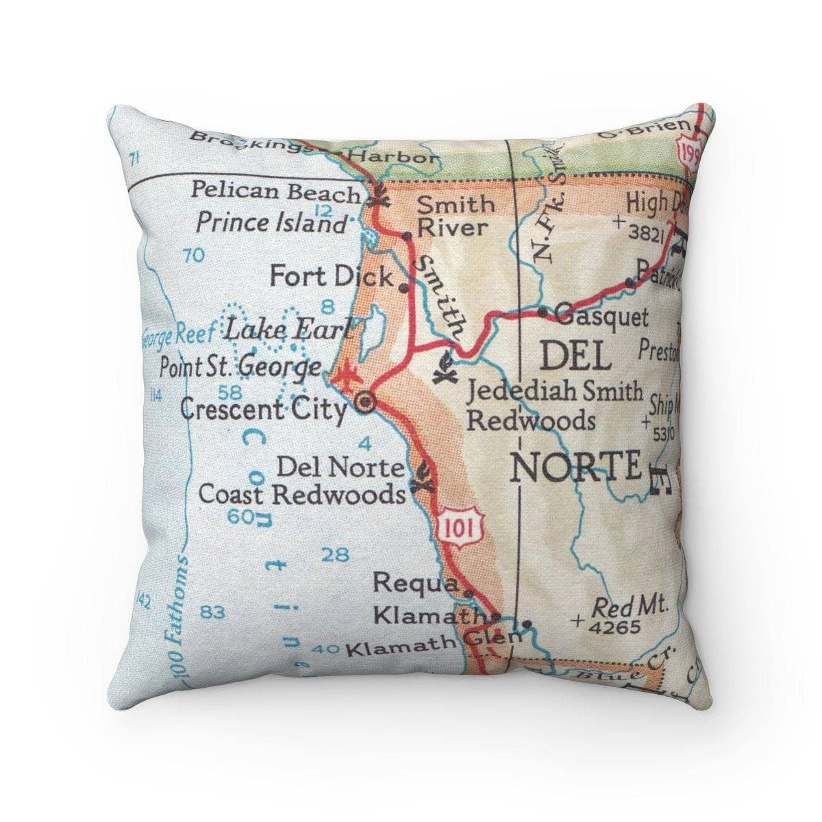Crescent City California vintage map throw pillow