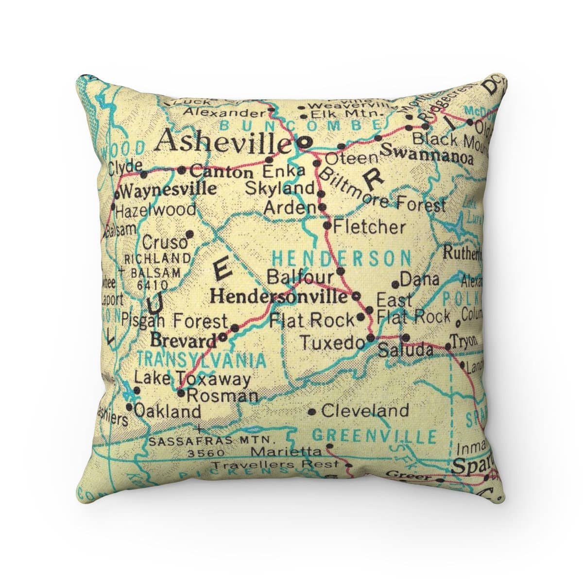 Hendersonville North Carolina vintage map throw pillow