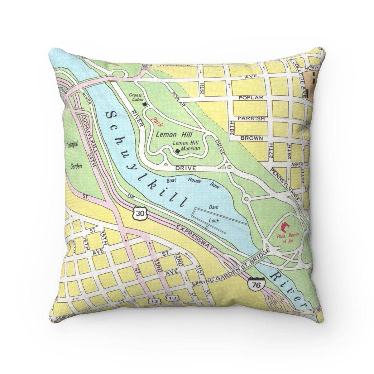 Boat House Row Philadelphia Pennsylvania vintage map throw pillow