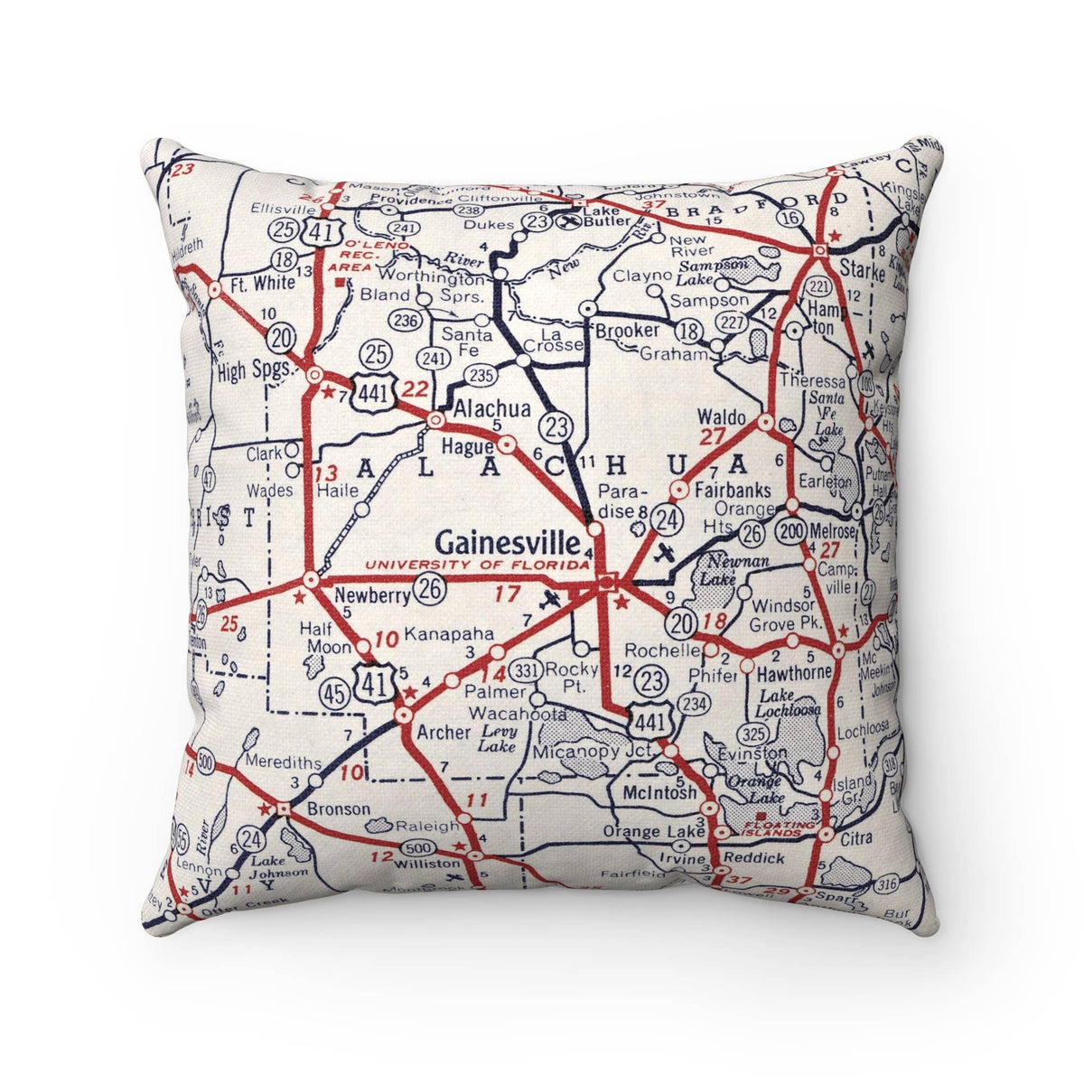 Gainesville Florida vintage map throw pillow