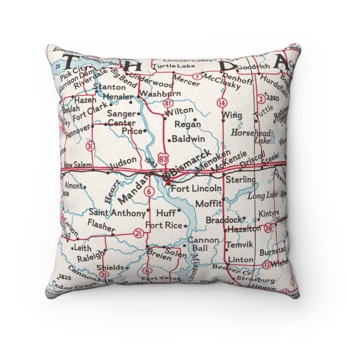 Bismarck North Dakota vintage map throw pillow