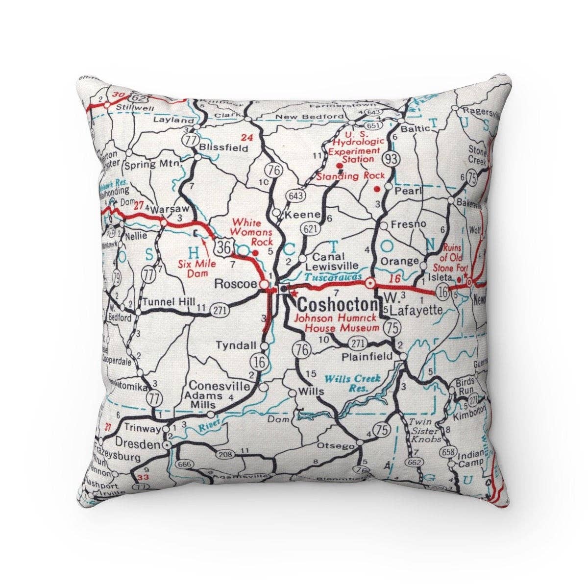 Coshocton Ohio vintage map throw pillow