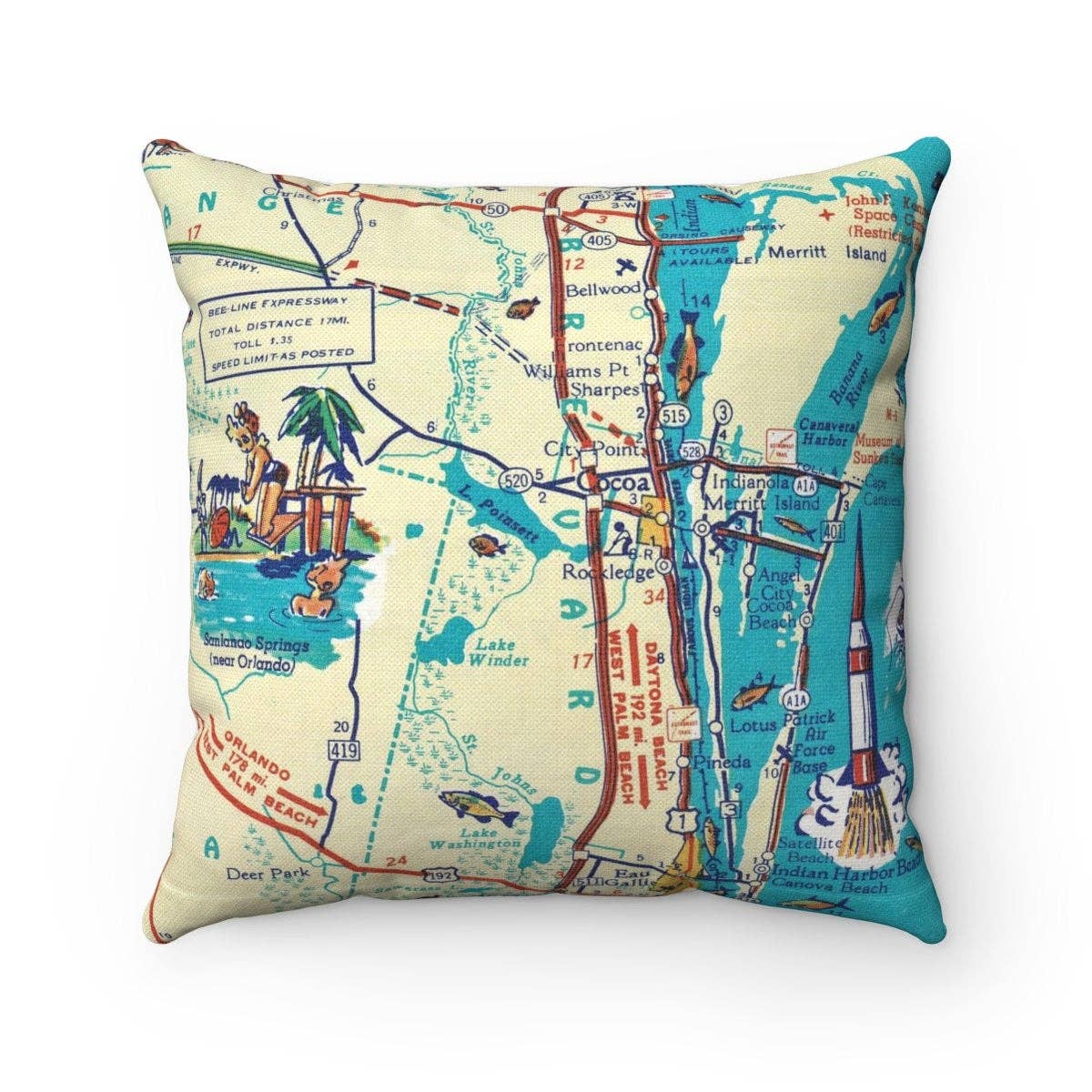 Cocoa Beach Florida vintage map throw pillow