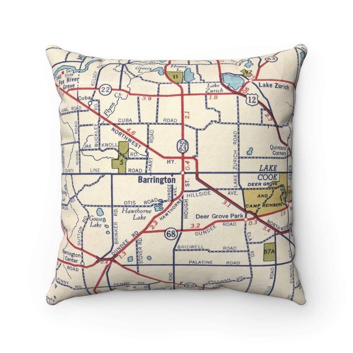 Barrington Illinois vintage map throw pillow