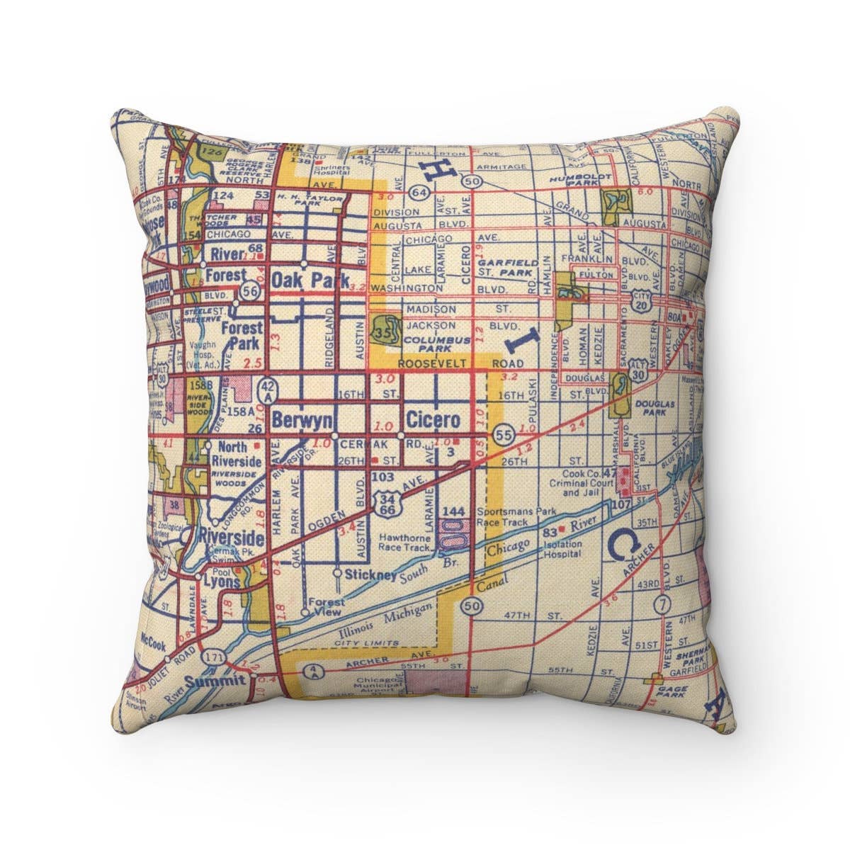 Cicero Illinois vintage map throw pillow