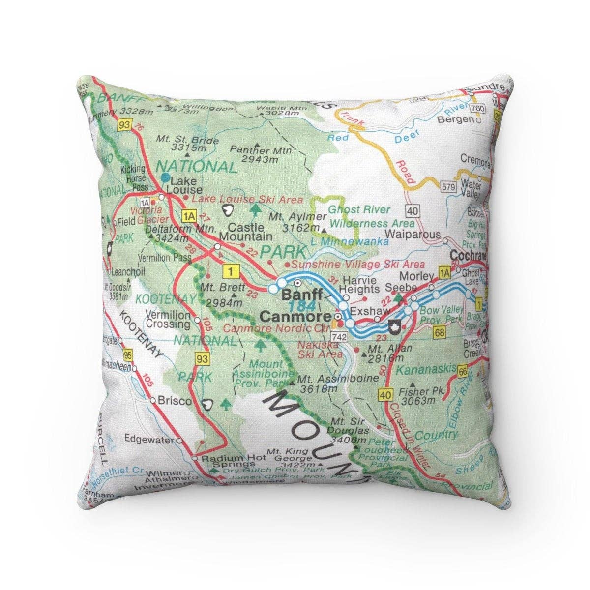 Banff Alberta Canada vintage map throw pillow
