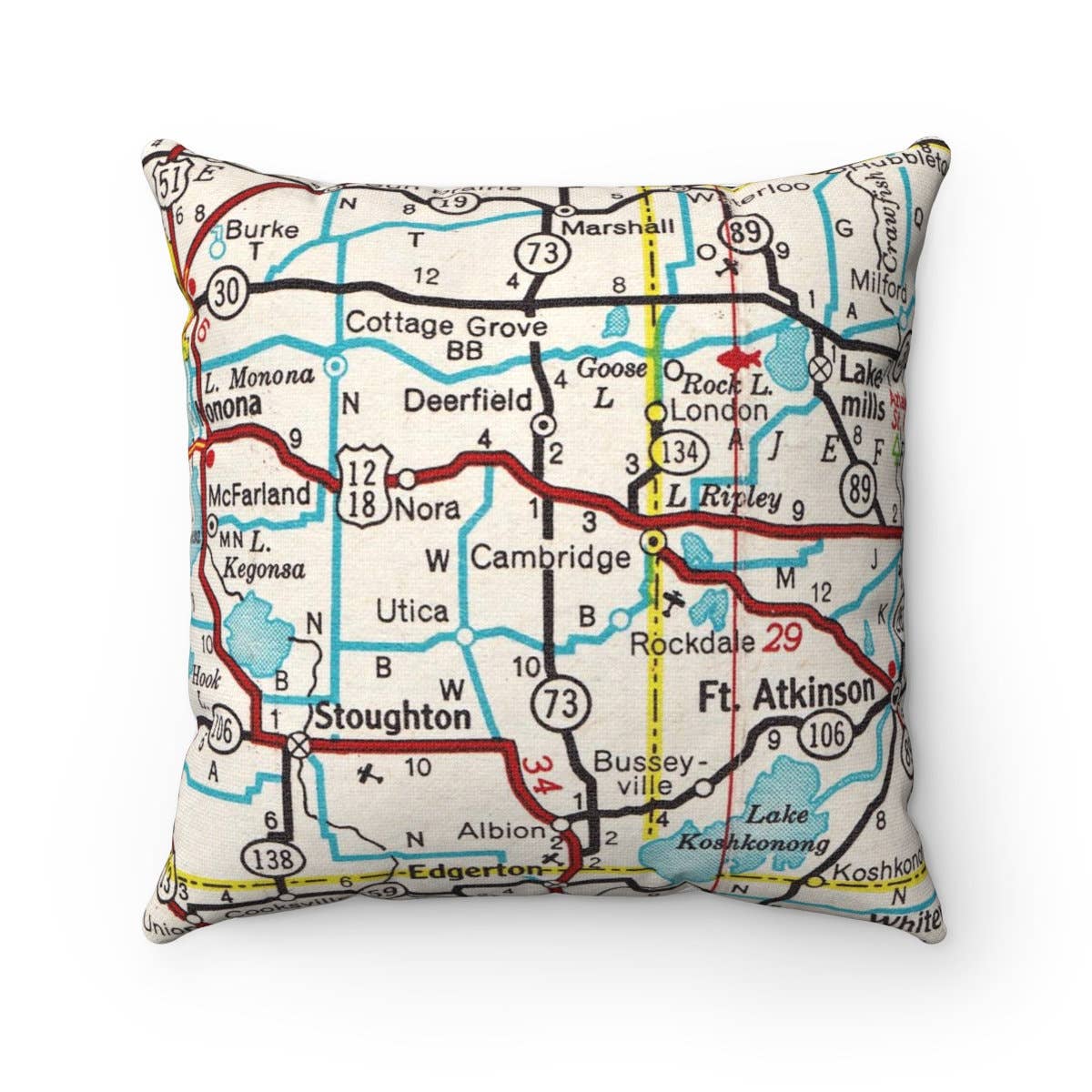 Cambridge Wisconsin vintage map throw pillow