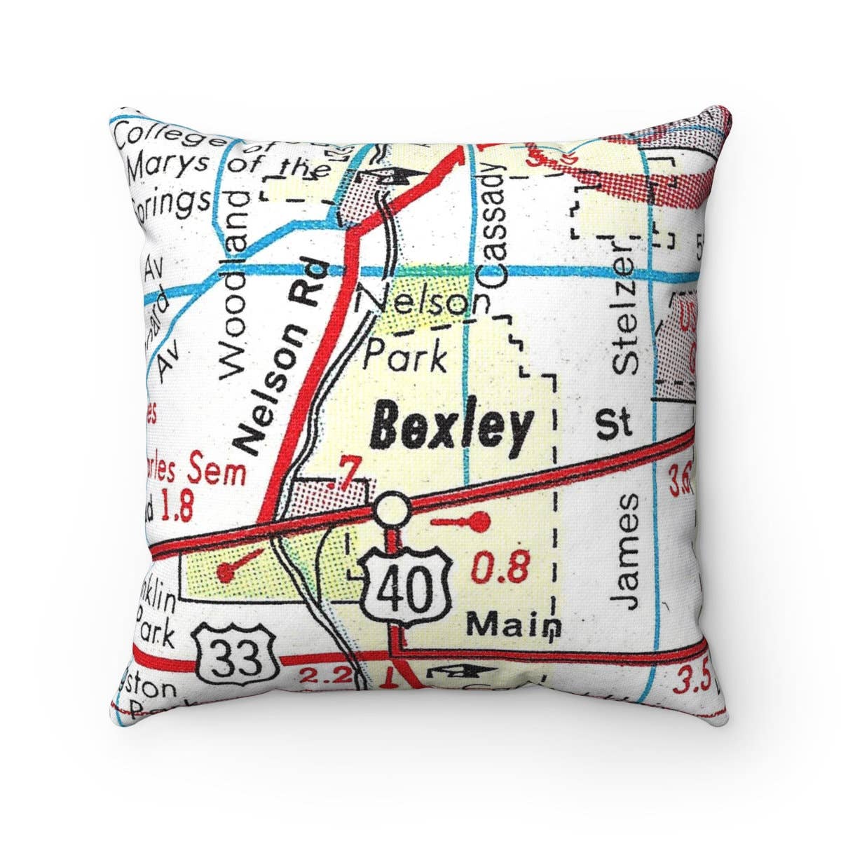 Bexley Ohio vintage map throw pillow
