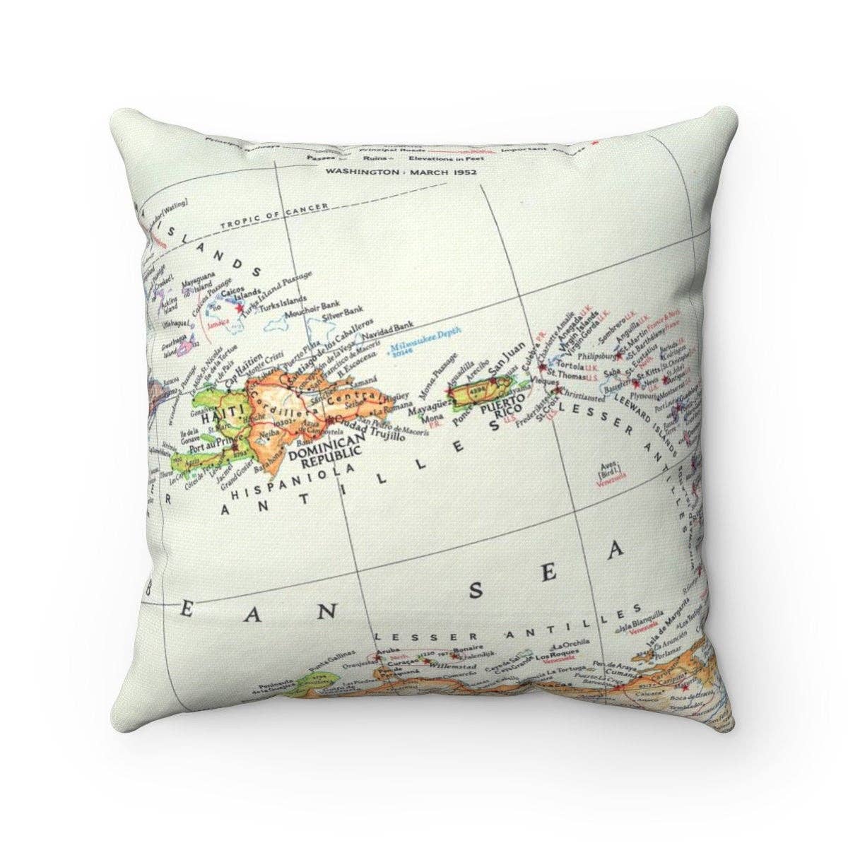 Caribbean vintage map throw pillow