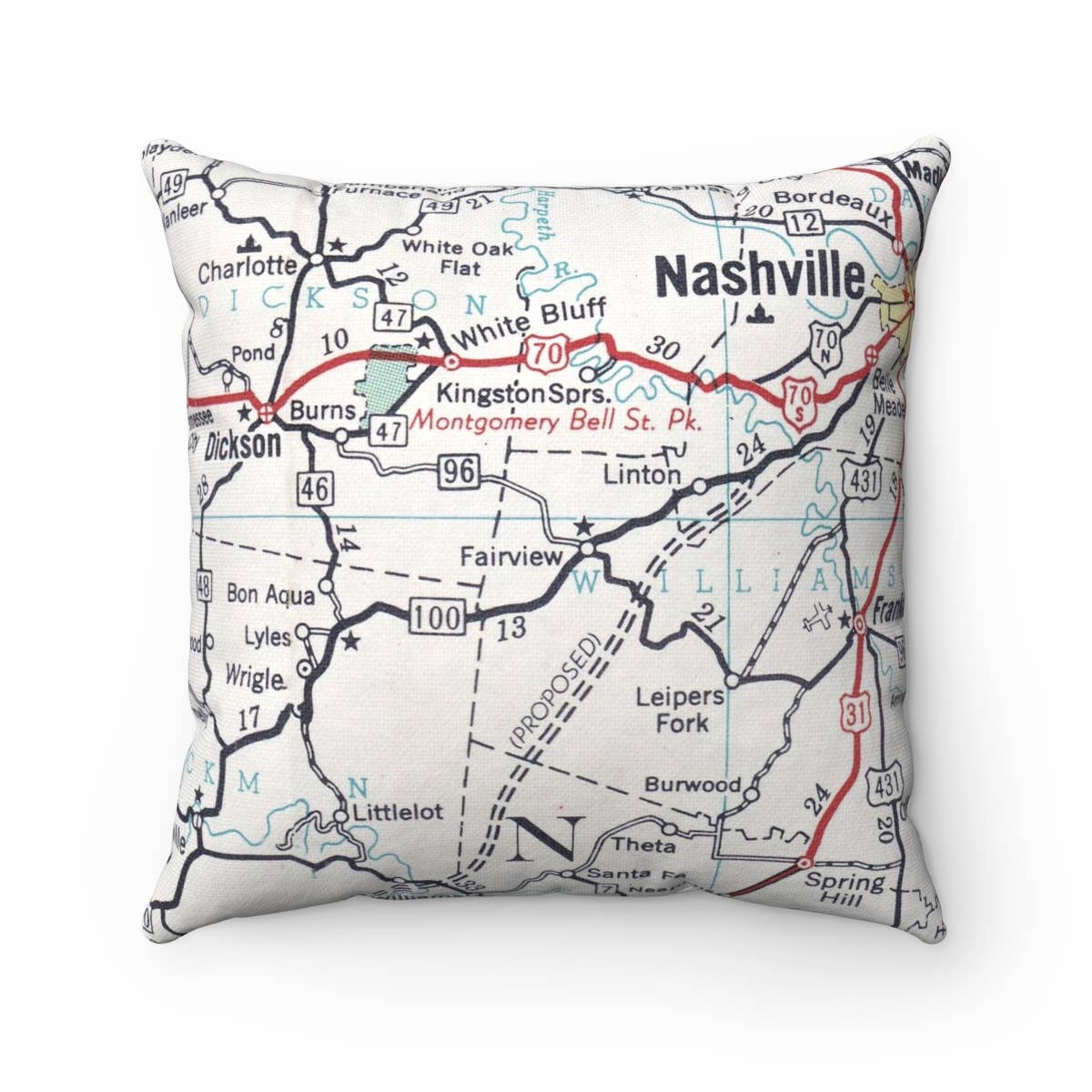 Fairview Tennessee vintage map throw pillow