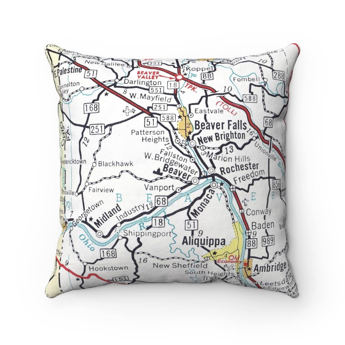 Beaver Pennsylvania vintage map throw pillow