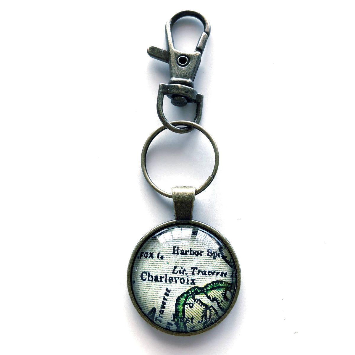 Charlevoix Michigan vintage map keychain