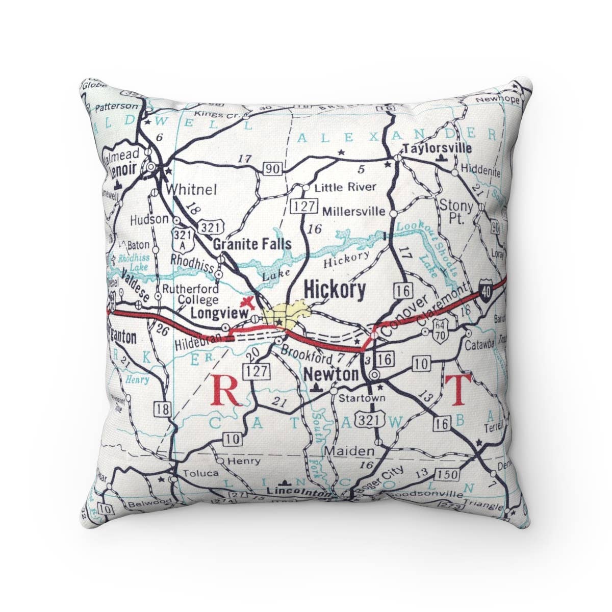 Hickory North Carolina vintage map throw pillow