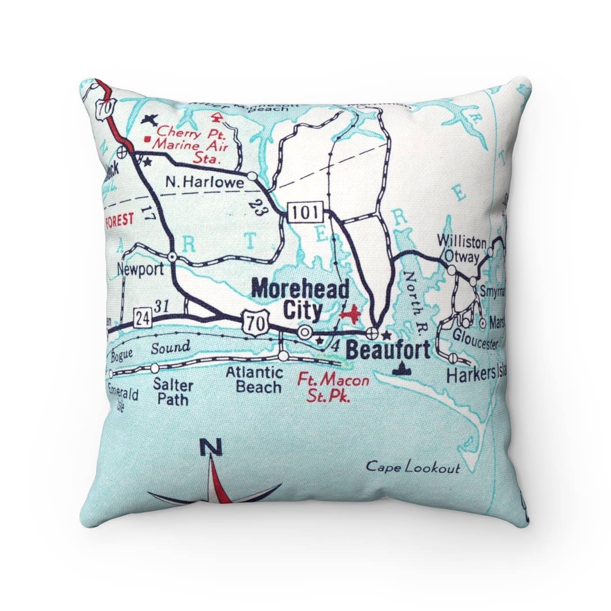 Morehead City North Carolina vintage map throw pillow