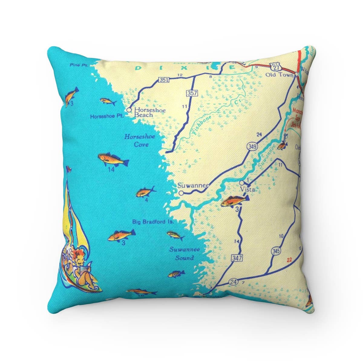 Suwannee Florida vintage map throw pillow