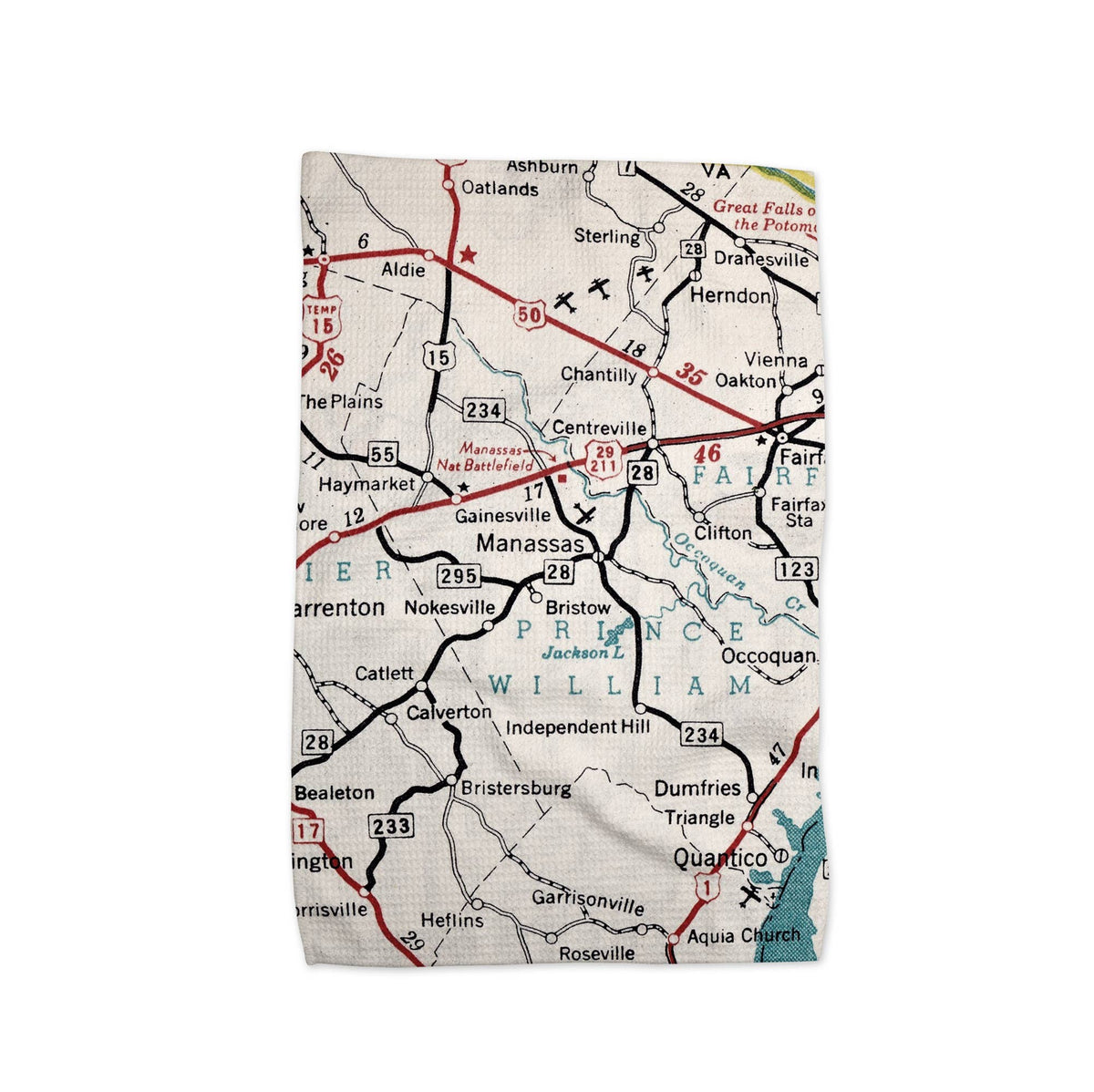 Manassas Virginia map tea towel