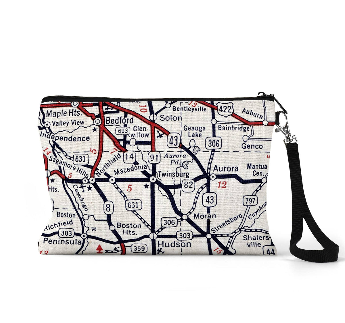 Twinsburg Ohio map wristlet travel pouch
