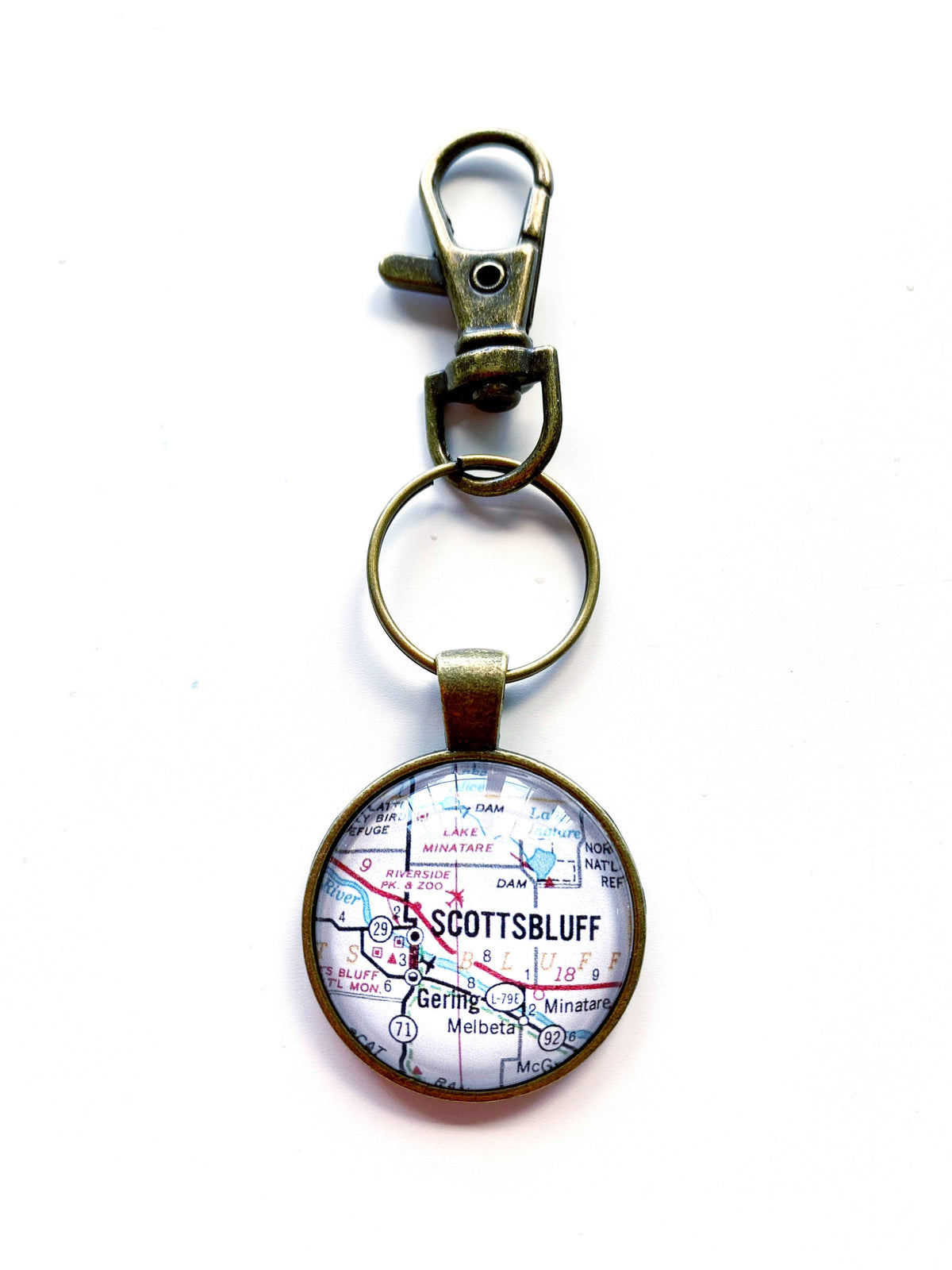 Scottsbluff Nebraska vintage map keychain