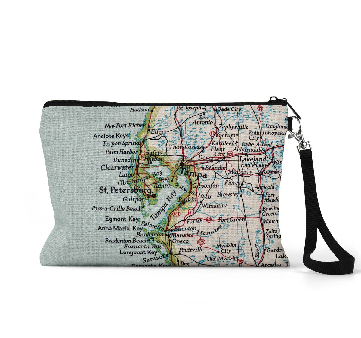 Tampa St Petersburg Florida map wristlet travel pouch