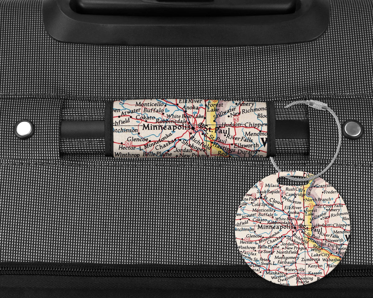 Minneapolis Minnesota Map Luggage Tag and Handle Wrap