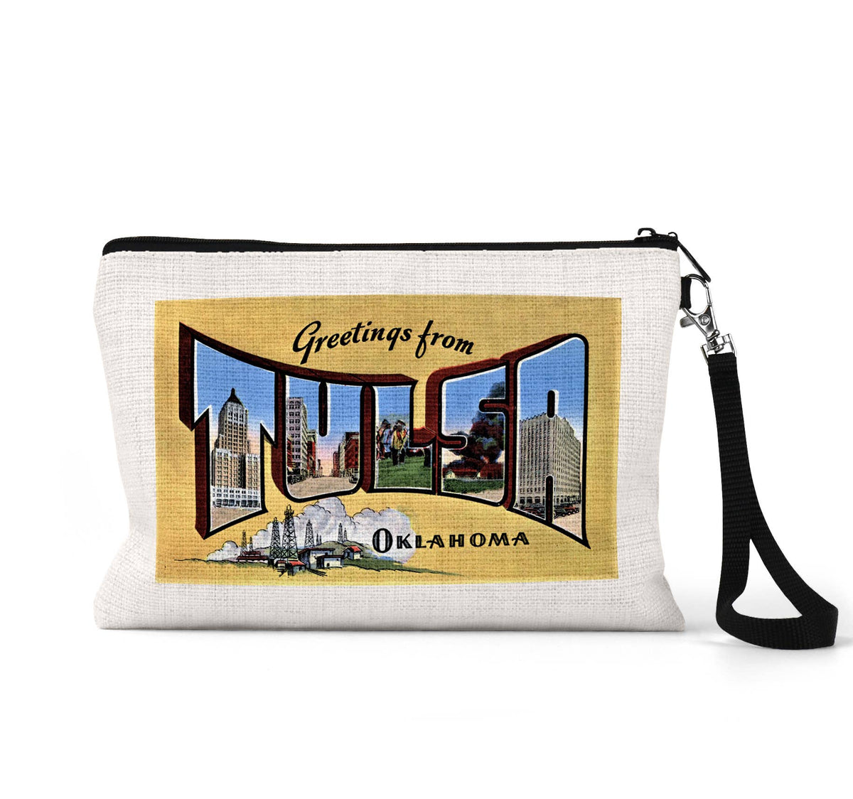 Tulsa Oklahoma vintage postcard wristlet travel pouch