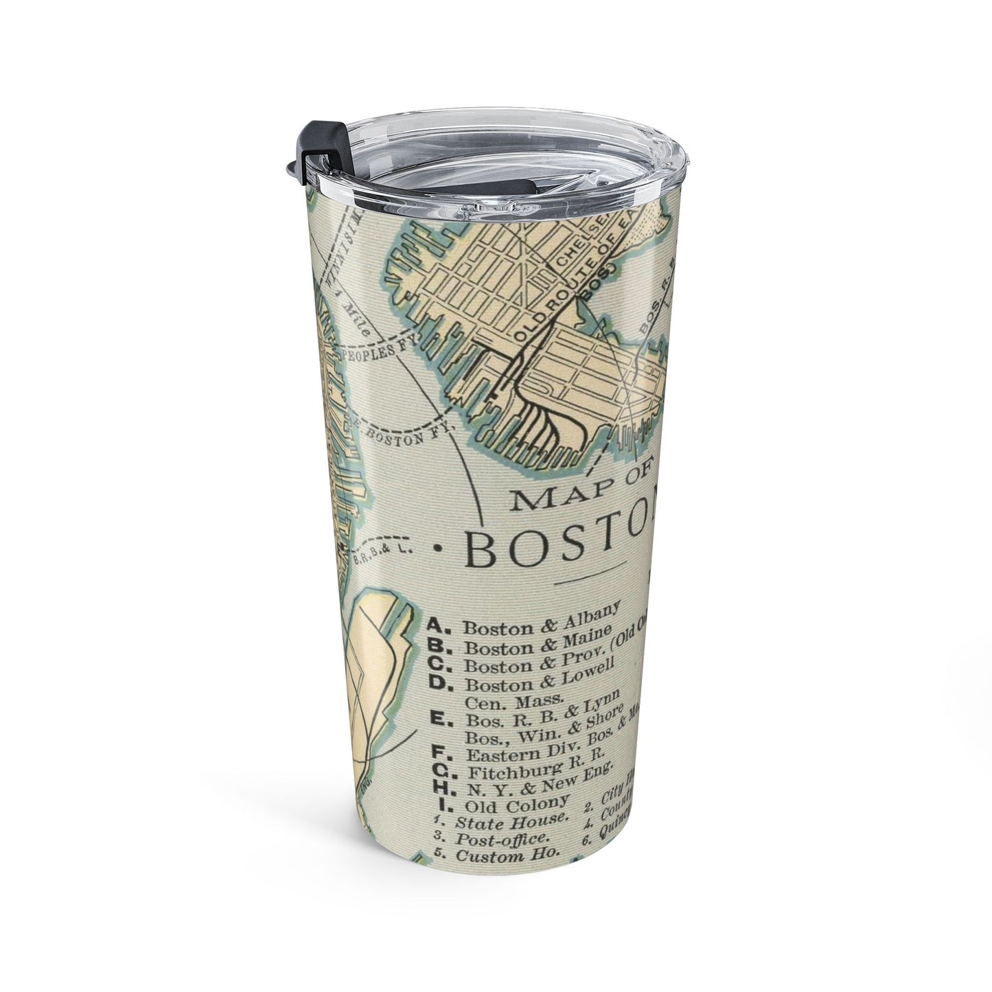 Boston Massachusetts Vintage Map 20oz Insulated Tumbler