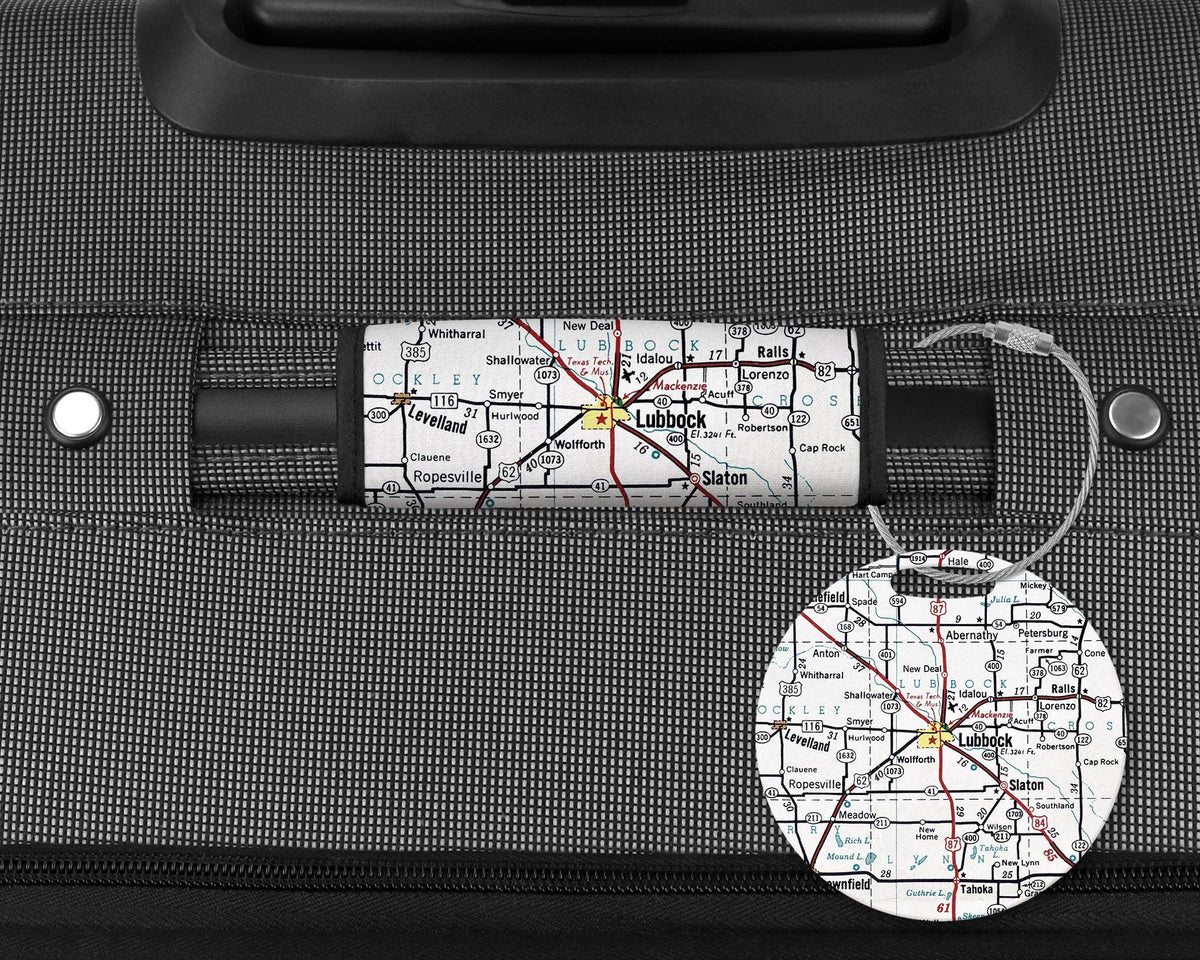 Lubbock Texas Map Luggage Tag and Handle Wrap