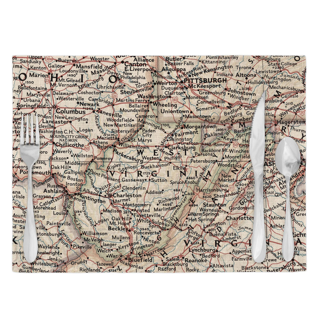 West Virginia vintage map placemats set of 4