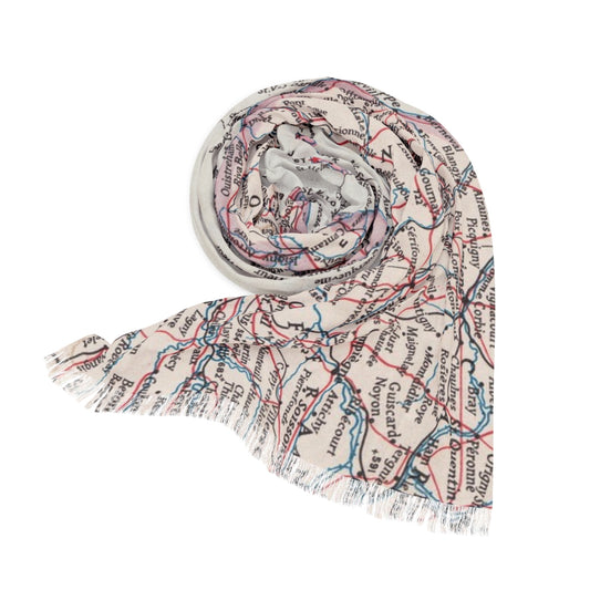 Normandy Map Scarf | Vintage Normandy France Travel Scarf | European Destination Accessory