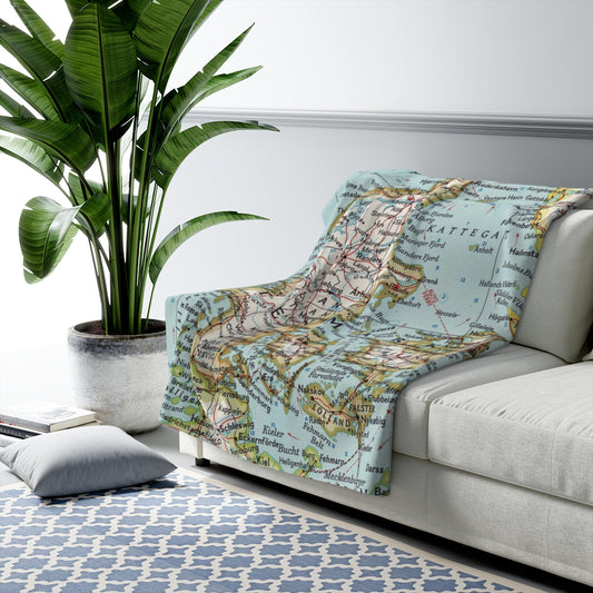 Denmark Map Blanket | Vintage European Travel Home Decor Throw