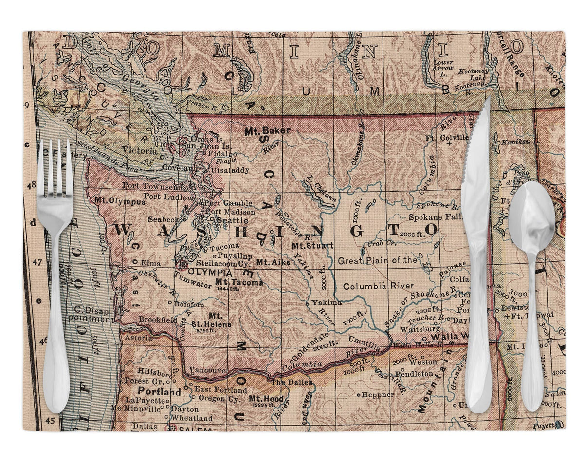 Washington vintage map placemats set of 4