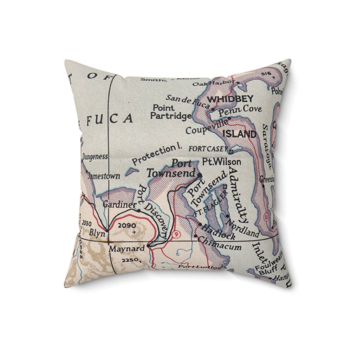 Port Townsend Washington vintage map throw pillow