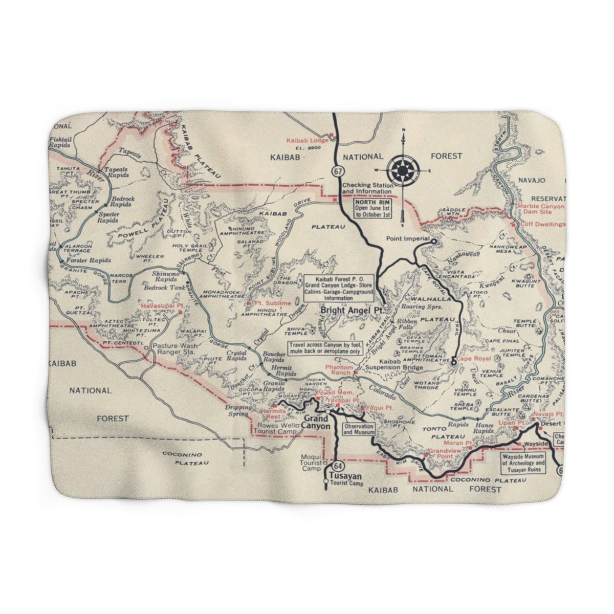 Grand Canyon National Park Map Sherpa Fleece Blanket | Cozy Travel Throw