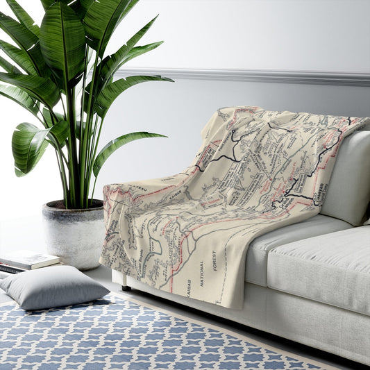 Grand Canyon National Park Map Sherpa Fleece Blanket | Cozy Travel Throw
