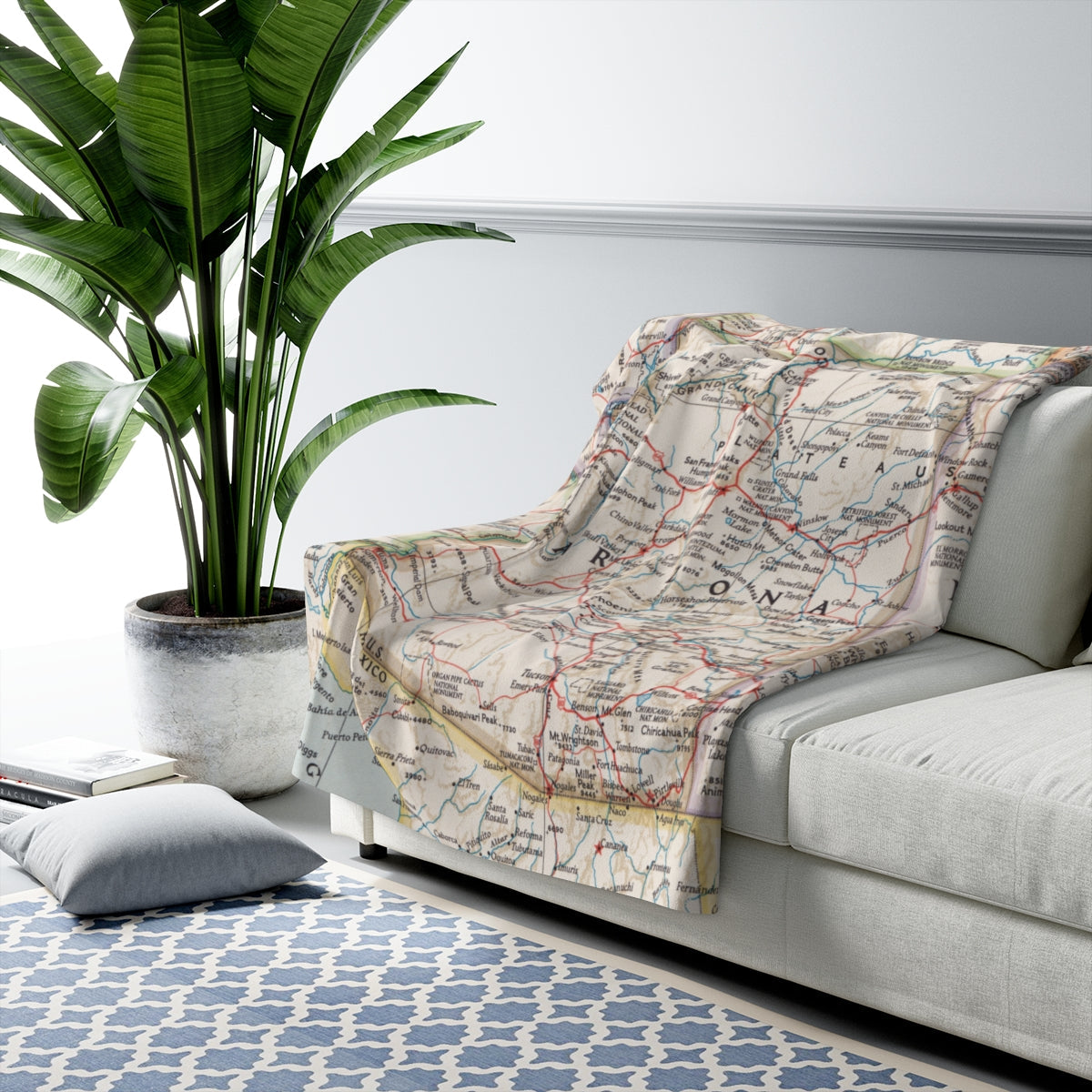Arizona Map Sherpa Fleece Blanket | Cozy Travel Throw