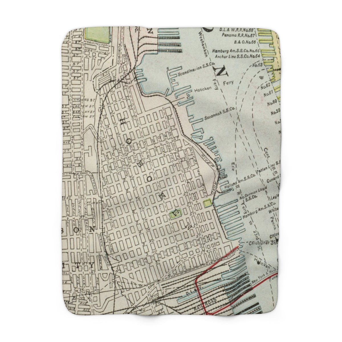 Hoboken, New Jersey Map Sherpa Fleece Blanket | Cozy Travel Throw