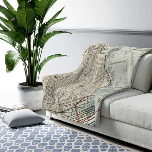 Hoboken, New Jersey Map Sherpa Fleece Blanket | Cozy Travel Throw
