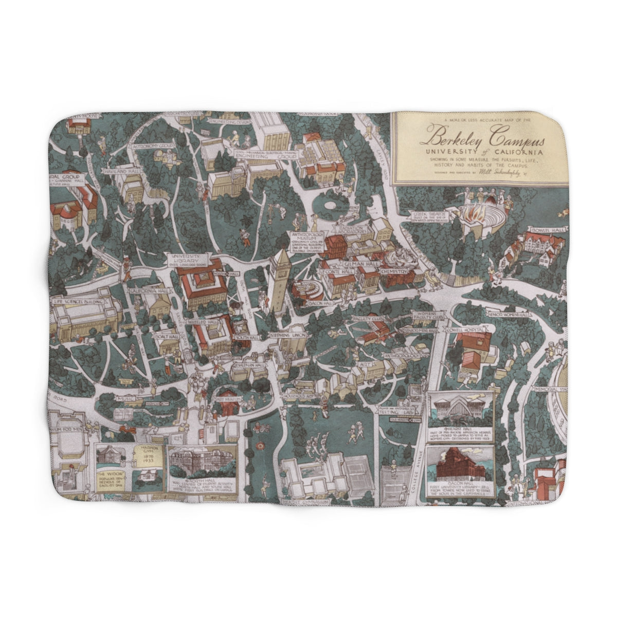 University of California Berkeley Map Sherpa Fleece Blanket | Cozy Travel Throw