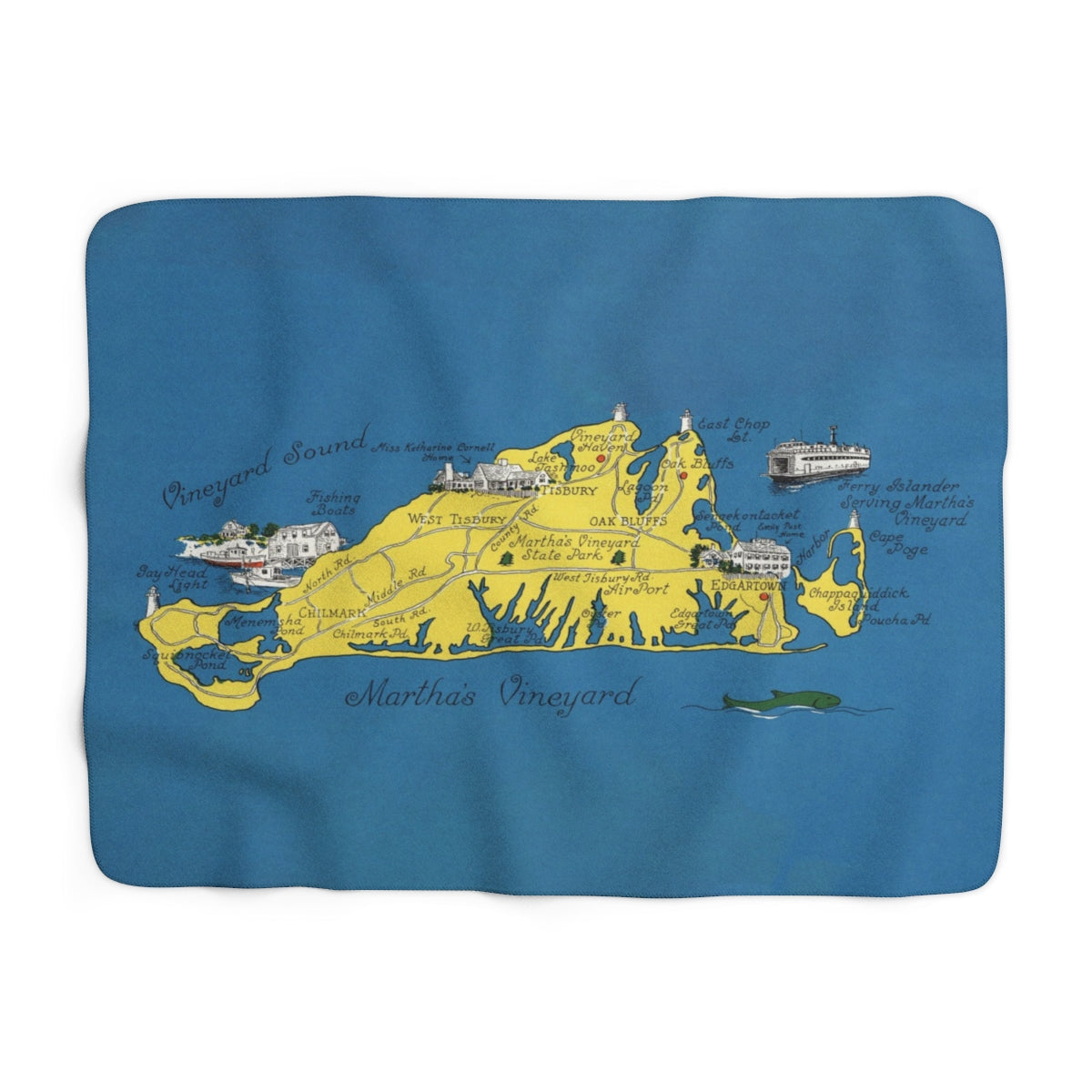 Marthas Vineyard Map Sherpa Fleece Blanket | Cozy Travel Throw