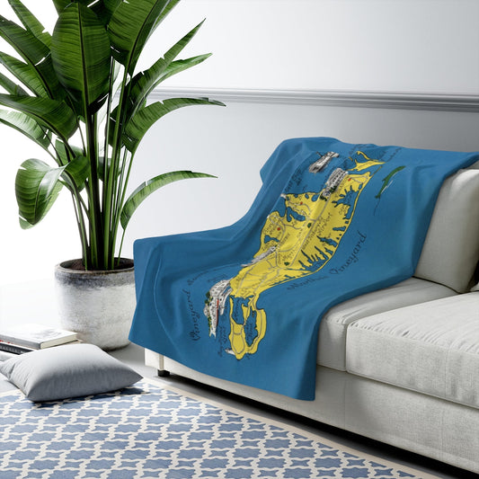 Marthas Vineyard Map Sherpa Fleece Blanket | Cozy Travel Throw